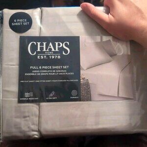 CHAPS by Ralph Lauren 6-piece Full Sheet Set w/4 Pillowcases Light Taupe Stripe
